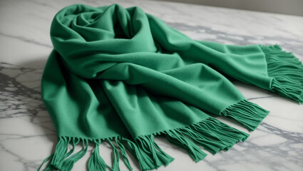 A green scarf with tassels