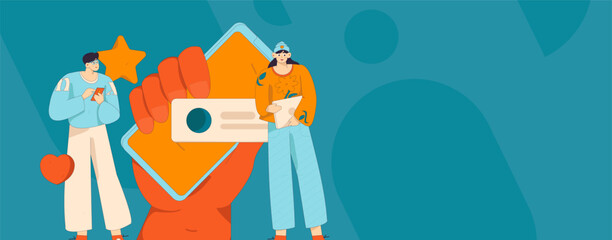 Virtual characters social communication concept business flat vector hand drawn illustration
