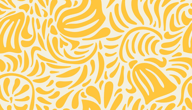 Yellow hand drawn minimal abstract organic shapes pattern. Collage contemporary print. Fashionable template for design