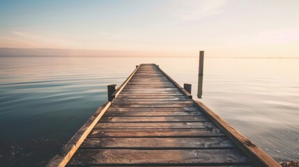 Obraz premium Tranquil Dawn Serenade at Weathered Wooden Pier