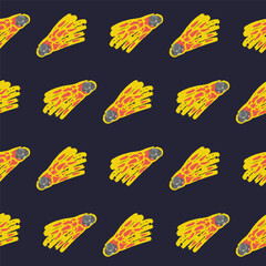 Seamless pattern with comets on blue background. Vector illustration