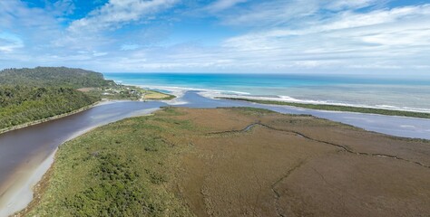 Remote wild coastline in Okarito, Whataroa, West Coast, New Zealand.