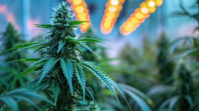 Indoor Cannabis Growbox A flourishing cannabis cultivation setup within a modern growbox, showcasing the technology behind indoor growing