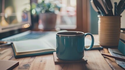 Serene Indoor Setting Showcasing a Blue Coffee Mug