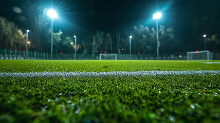 .An enchanting image portraying the serenity and beauty of a football field under the enchanting...