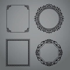 Set of decorative frames Elegant vector element for design in Eastern style, place for text. Floral black and gray borders. Lace illustration for invitations and greeting cards