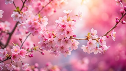 Obraz premium Cherry Blossom Blur: A pink and white blurred background that evokes the beauty of cherry blossoms in spring, ideal for floral and seasonal designs. 