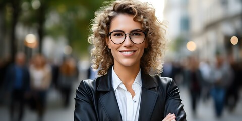 Competent businesswoman smiling in modern office symbolizing competence success and teamwork. Concept Success in Business, Modern Office, Professionalism, Teamwork, Competence