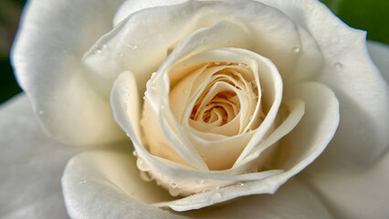 Macro of a white rose after rain