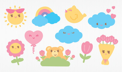 cute kawaii style hand drawn cartoon graphic element vector set in happy day concept