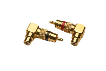 RCA car audio stereo plug isolated on the white background. Close up.