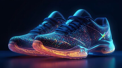  blue sneaker with rainbow-colored lights on the bottom.