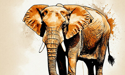 Fantasy Illustration of a wild elephant. Digital art style wallpaper background.