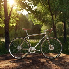 Fototapeta premium A model of a shiny new bicycle in a d nature background setting.generative.ai
