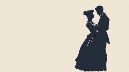 Elegant Silhouette of a Couple in Vintage Attire
