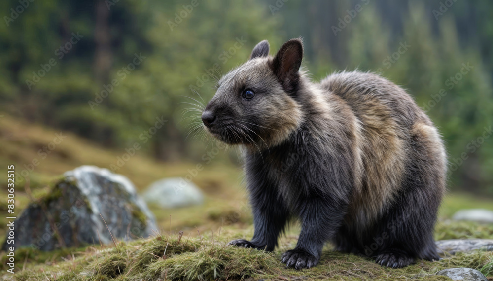 Wall mural Common wombat close-up in the wild