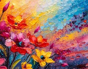 Oil painting of flowers. Abstract art background. Colorful flowers. Made with Generative AI.