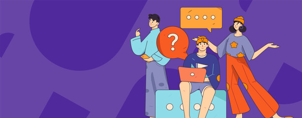 Virtual characters social communication concept business flat vector hand drawn illustration
