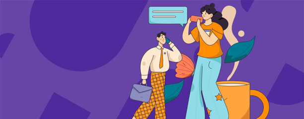 Virtual characters social communication concept business flat vector hand drawn illustration
