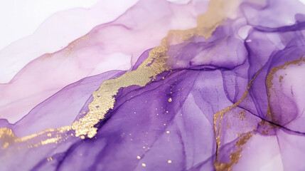 Gold Accented Purple Ink Painting
