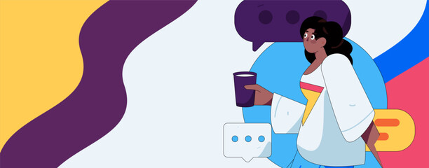 Virtual characters social communication concept business flat vector hand drawn illustration
