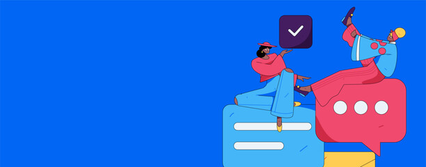 Virtual characters social communication concept business flat vector hand drawn illustration
