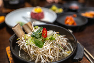 Popular Korean food galbitang on the table at the restaurant
