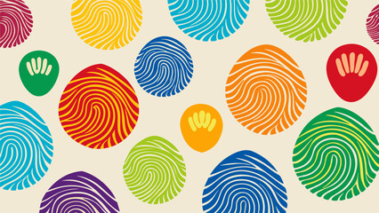 A wall full of thumbprint art with each colorful fingerprint representing a students appreciation for their teacher.. Vector illustration