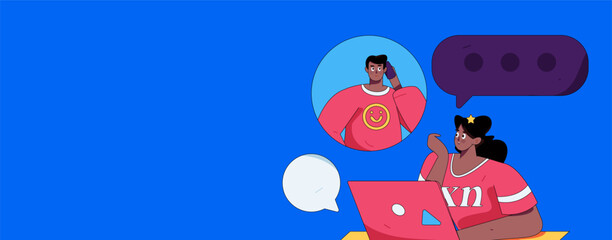 Virtual characters social communication concept business flat vector hand drawn illustration
