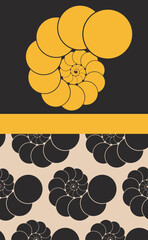 japanese style card with spiraling circles pattern in yellow brown shades