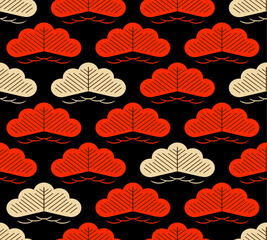 stylized pine tree pattern japanese style seamless tile black red ivory