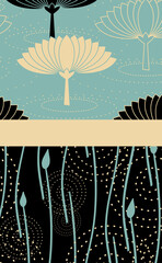 japanese style card with lotus pond patterns in ivory blue brown shades