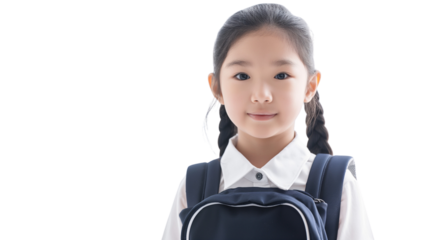 Young Girl in school dress with Long Black Pigtails isolated