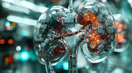 3D illustration of a futuristic, robotic kidney.