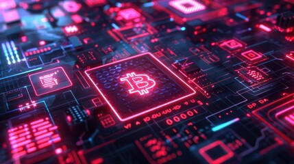 A futuristic background featuring cryptocurrency symbols and digital wallets rendered in modern Web 3.0 colors, symbolizing the integration of blockchain technology in CGI 3D render. 