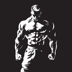 strong muscular man gym exercise vector in black and white for print in high quality