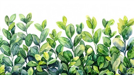 Watercolor painting of lush green bushes, ideal for vibrant garden and botanical designs.