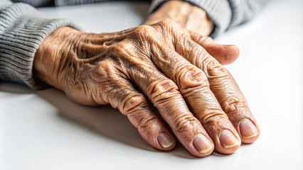 Fototapeta premium A wrinkled elder's hand, conveying care and connection