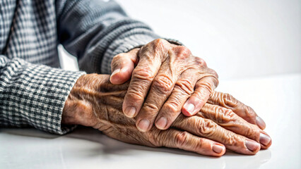 Fototapeta premium A wrinkled elder's hand, conveying care and connection