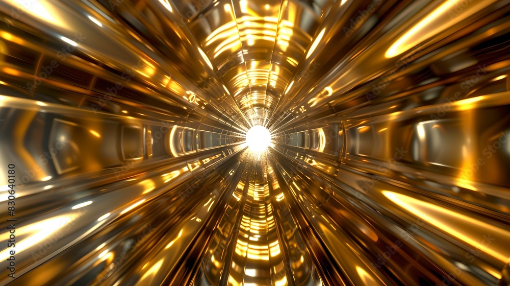 Wall mural golden abstract tunnel with light at the end. futuristic and sci-fi style. perfect for backgrounds a