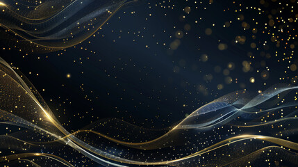 Fototapeta premium Ethereal Golden Waves and Sparkling Particles on Dark Background