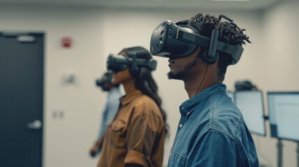 Employees Using Virtual Reality for Training 