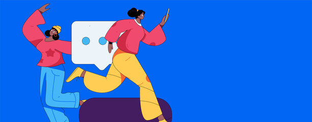 Virtual characters social communication concept business flat vector hand drawn illustration
