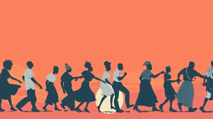 Obraz premium An illustration of the Juneteenth celebration with people dancing and a blank space for a quote.
