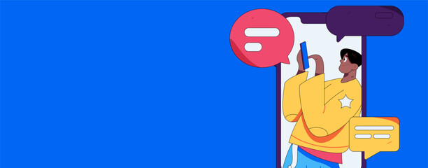 Virtual characters social communication concept business flat vector hand drawn illustration
