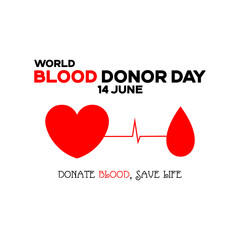 Blood Donor Day. Donate Blood, Save Life concept for 14th June. World Blood Donor Day. Editable EPS file for corporate companies with a heart, blood drop and a heart rate symbol.