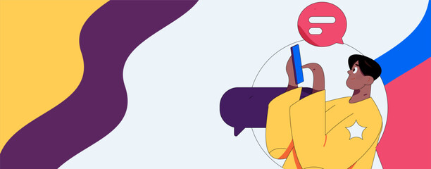 Virtual characters social communication concept business flat vector hand drawn illustration
