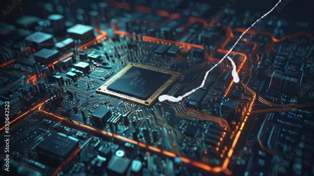 Wall mural electronic circuit board with processor and computer components