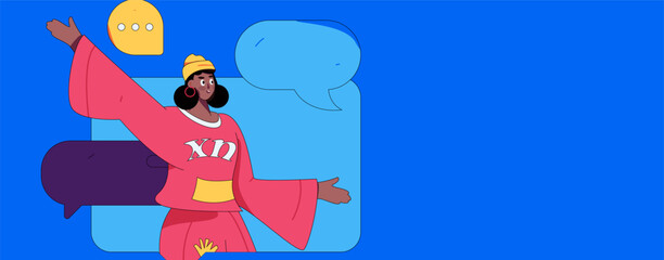 Virtual characters social communication concept business flat vector hand drawn illustration
