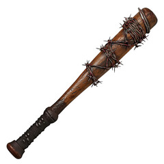 Wooden bat wrapped with barbed wire 2D Game Art isolated on white background
